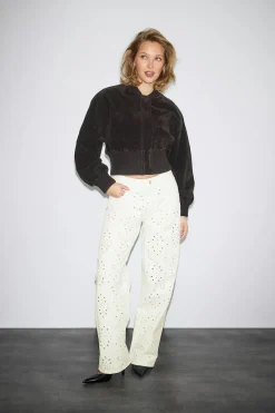 Broderie denim jeans