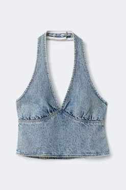 Denim rhinestone top