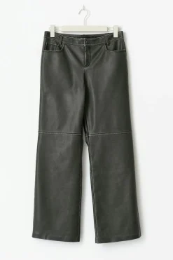 Distressed pu trousers