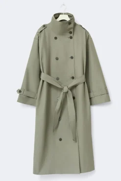 High neck cotton trench coat
