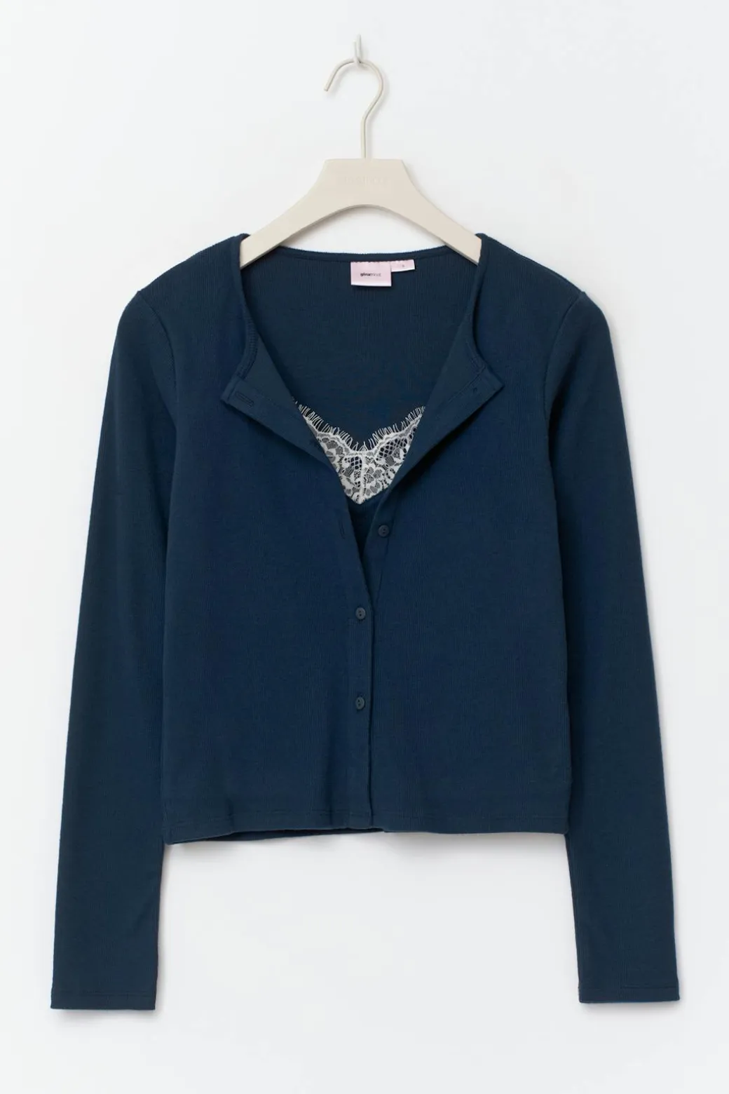 14+ 2 in 1 lace rib cardigan