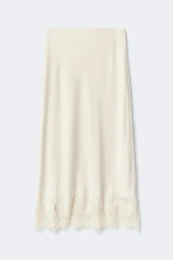 Lace satin midi skirt