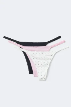 3-pack cotton picot thong