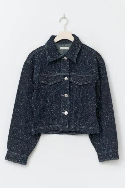 Peplum boucle denim jacket