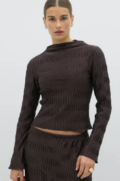 Pleated funnel neck top