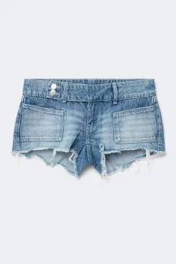 14+ pleated low denim shorts