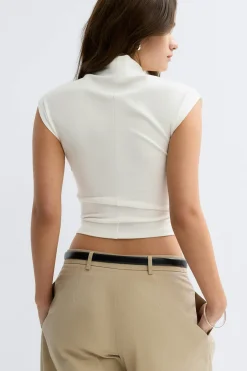 Ruched funnel neck top