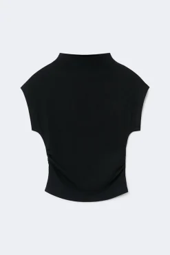 Ruched funnel neck top