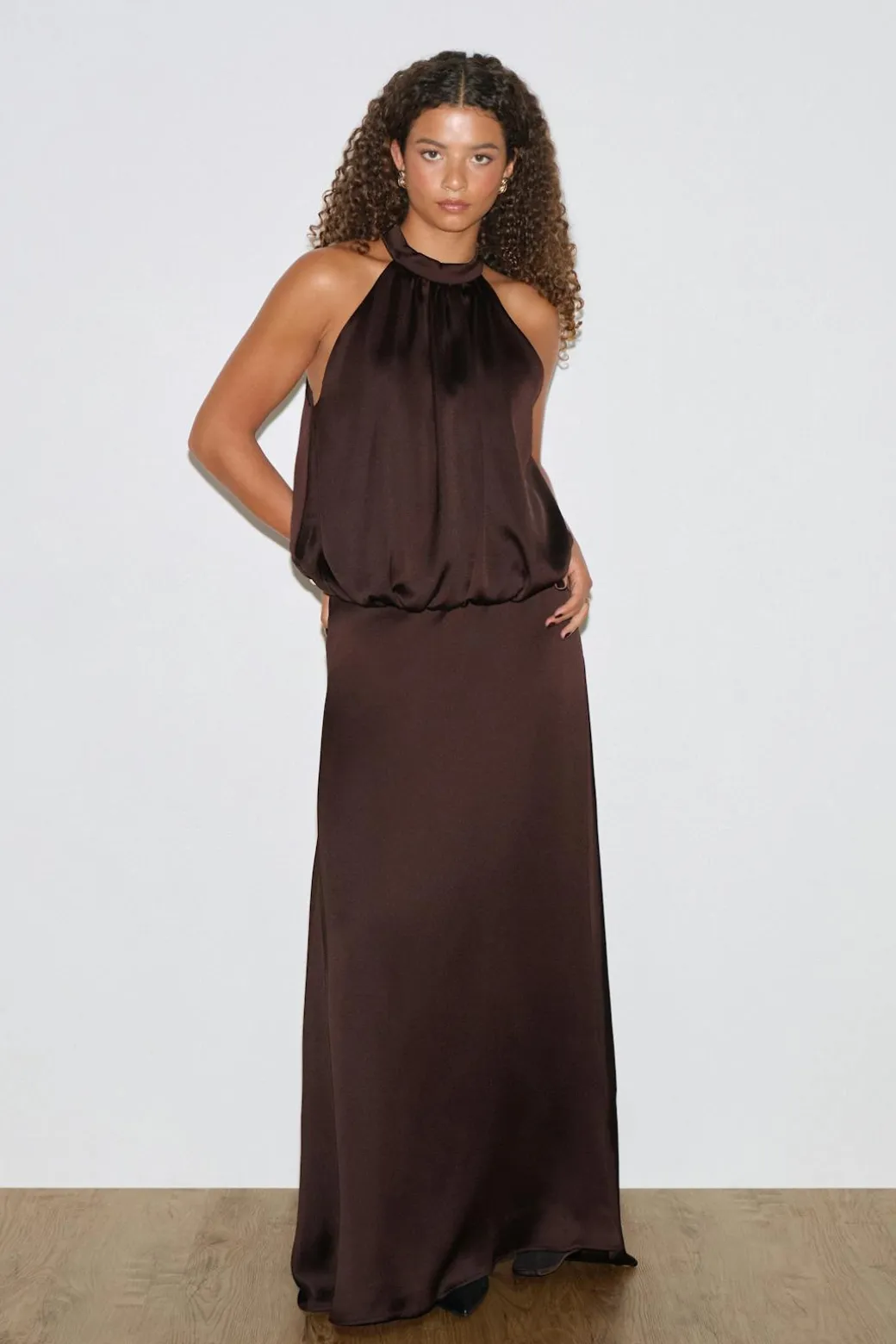 Satin halterneck maxi dress