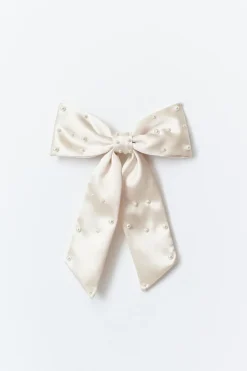 Satin pearl bow hair clip