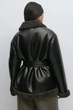 Teddy pu belted jacket
