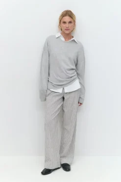 Wide linen blend trousers